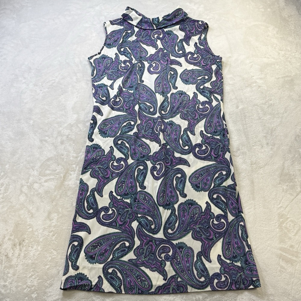 Vintage 70s Rhoda Lee Paisley Mod Disco Shift Dress‎ Petite 14P Retro Groovy